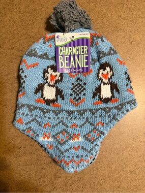 Baby Studio Character Beanie - Blue Penguin Knit Hat Brand New